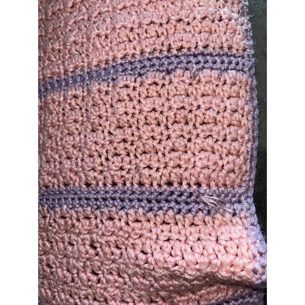 HANDMADE CROCHET Used BABY BLANKET/AFGHAN Vintage Pink Purple. J4264‎